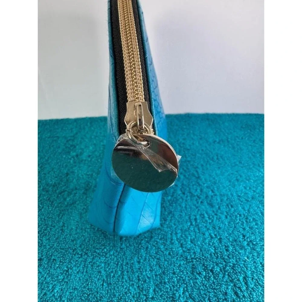 Elizabeth Arden Teal Croc Embossed Cosmetic Makeup Bag Pouch